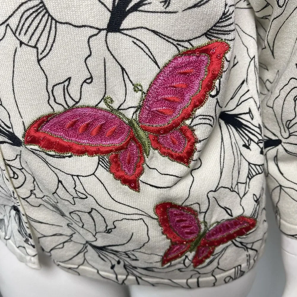 Vintage Marisa Christina Cardigan Butterfly Embroidered L Cottage Fairy Festival